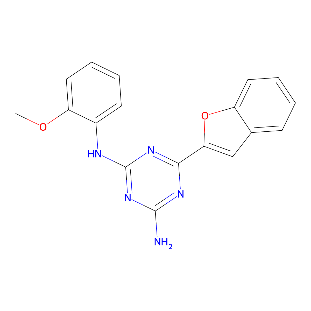 6-(1-benzofuran-2-yl)-N-(2-methoxyphenyl)-1,3,5-triazine-2,4-diamine molecular structure, CAS 727407-67-2