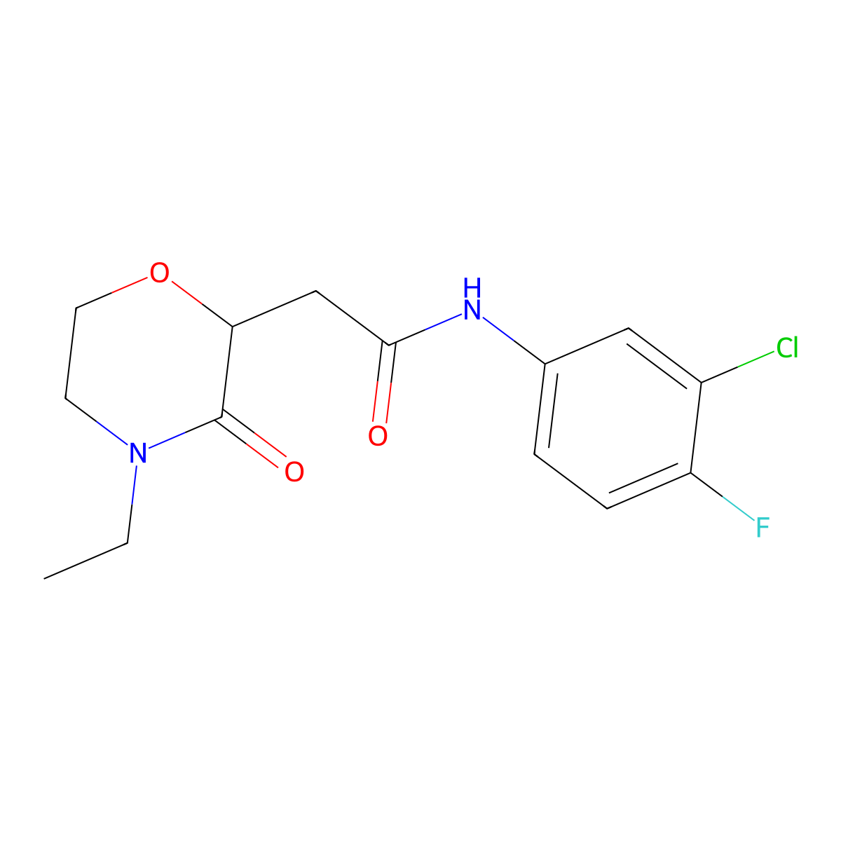 N-(3-chloro-4-fluorophenyl)-2-(4-ethyl-3-oxomorpholin-2-yl)acetamide molecular structure, CAS 727407-80-9