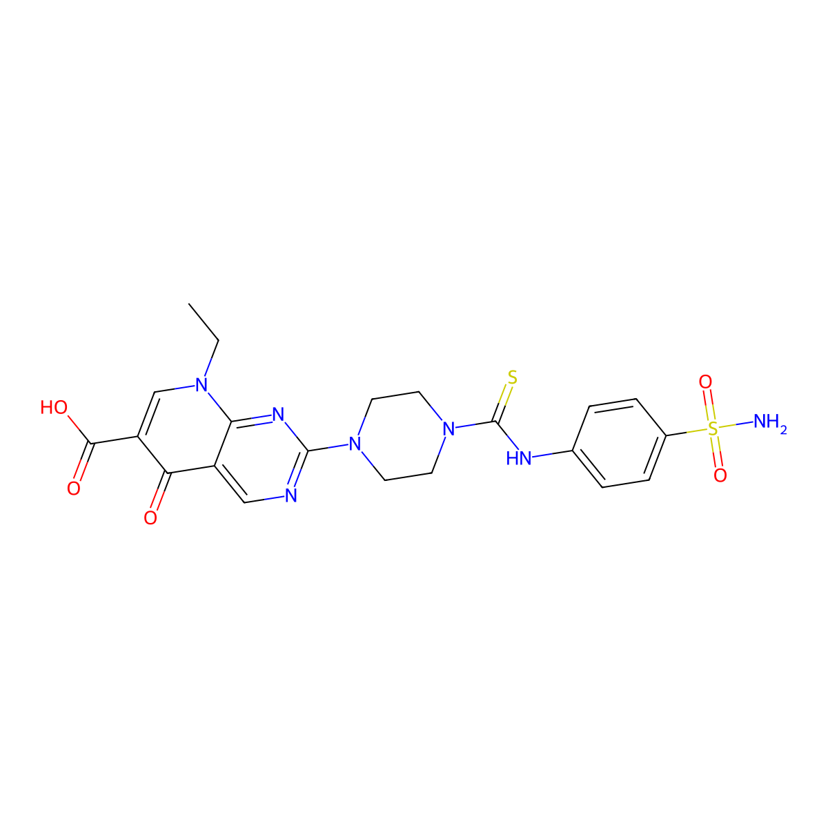 8-Ethyl-5-oxo-2-(4-((4-sulfamoylphenyl)carbamothioyl)piperazin-1-yl)-5,8-dihydropyrido[2,3-d]pyrimidine-6-carboxylic acid molecular structure, CAS 727419-84-3