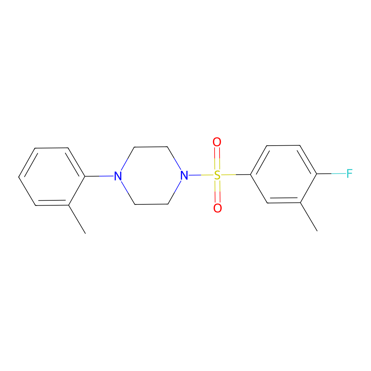 1-[(4-Fluoro-3-methylphenyl)sulfonyl]-4-(2-methylphenyl)piperazine molecular structure, CAS 727420-17-9