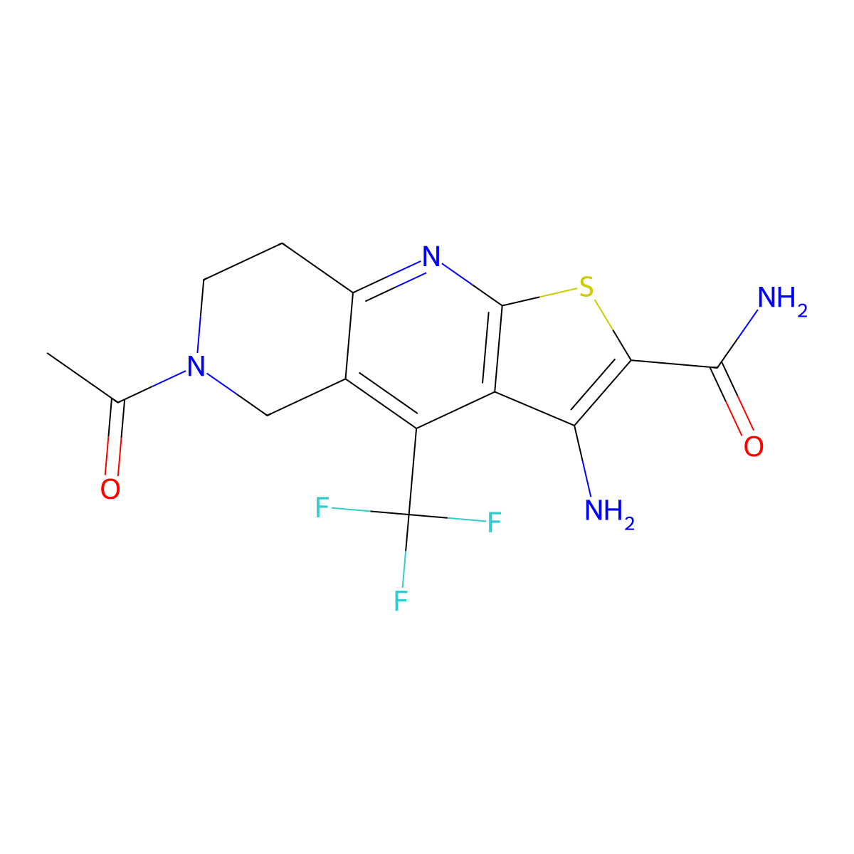 6-Acetyl-3-amino-4-(trifluoromethyl)-5,6,7,8-tetrahydrothieno[2,3-b][1,6]naphthyridine-2-carboxamide molecular structure, CAS 727420-33-9