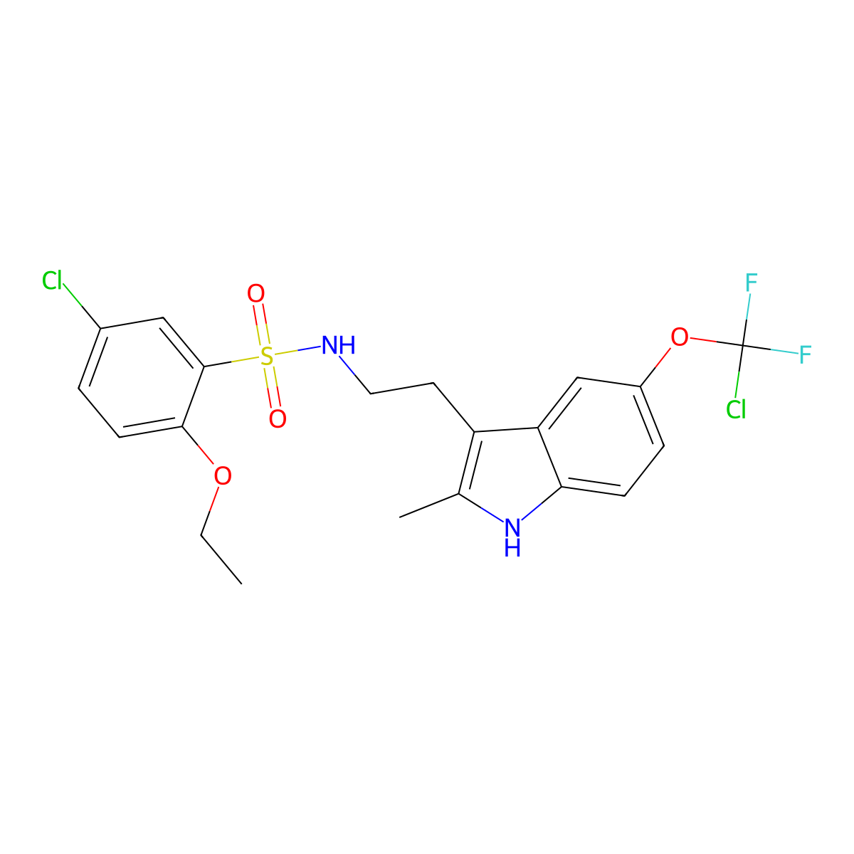 5-chloro-N-(2-{5-[chloro(difluoro)methoxy]-2-methyl-1H-indol-3-yl}ethyl)-2-ethoxybenzenesulfonamide molecular structure, CAS 727420-45-3
