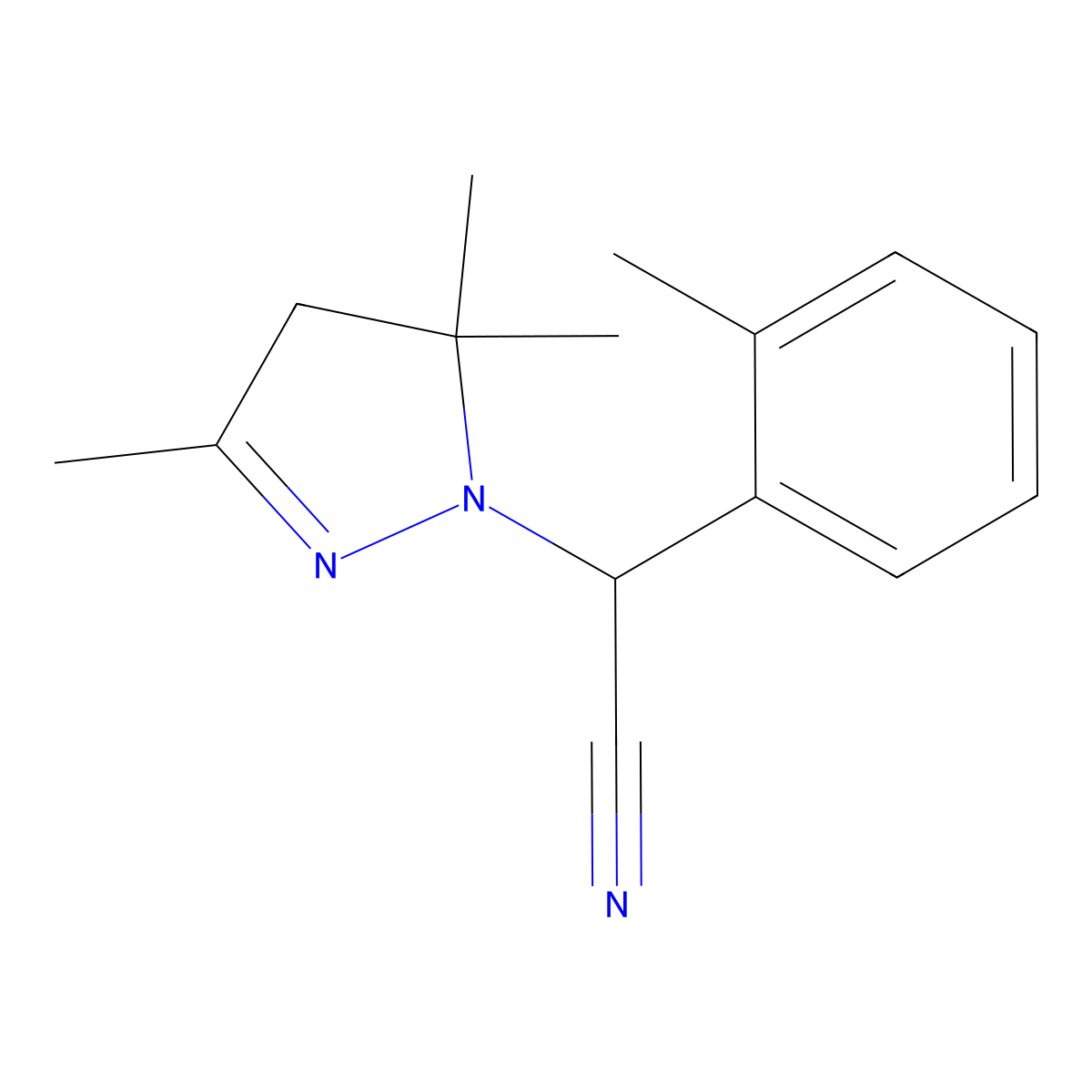 (2-methylphenyl)(3,5,5-trimethyl-4,5-dihydro-1H-pyrazol-1-yl)acetonitrile molecular structure, CAS 727421-89-8