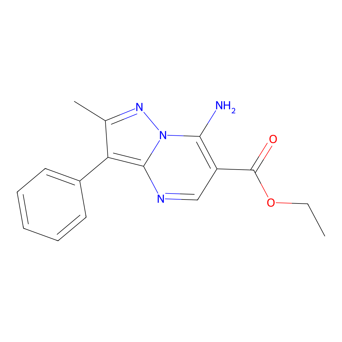 Ethyl 7-amino-2-methyl-3-phenylpyrazolo[1,5-a]pyrimidine-6-carboxylate molecular structure, CAS 727421-94-5