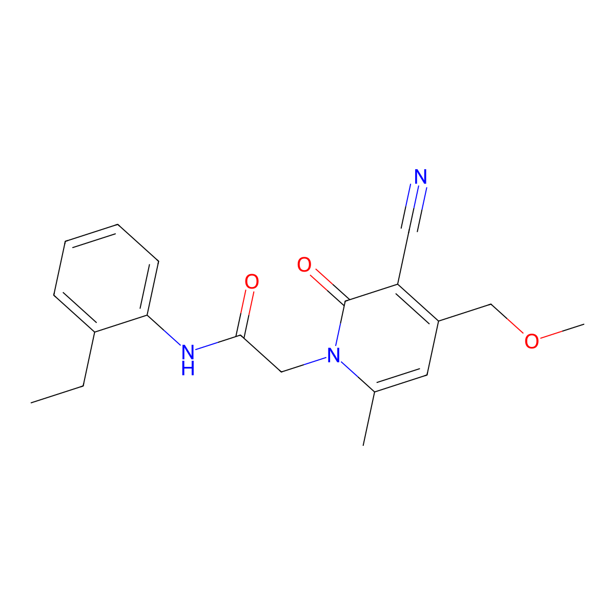 2-[3-cyano-4-(methoxymethyl)-6-methyl-2-oxopyridin-1-yl]-N-(2-ethylphenyl)acetamide molecular structure, CAS 727422-00-6