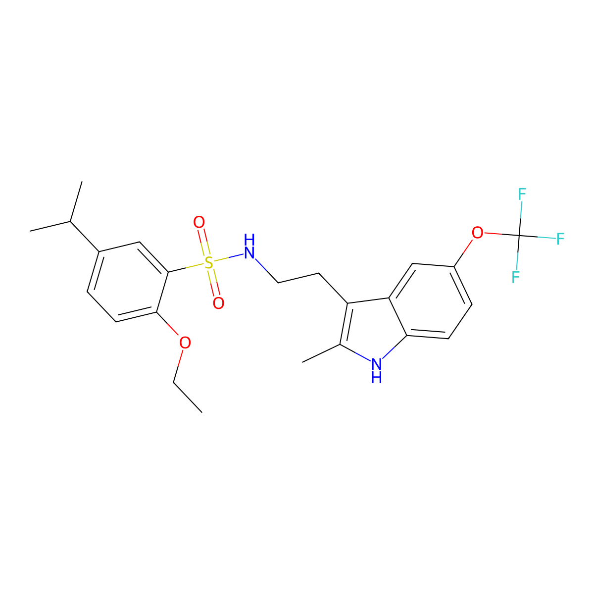 2-ethoxy-N-{2-[2-methyl-5-(trifluoromethoxy)-1H-indol-3-yl]ethyl}-5-(propan-2-yl)benzenesulfonamide molecular structure, CAS 727422-04-0