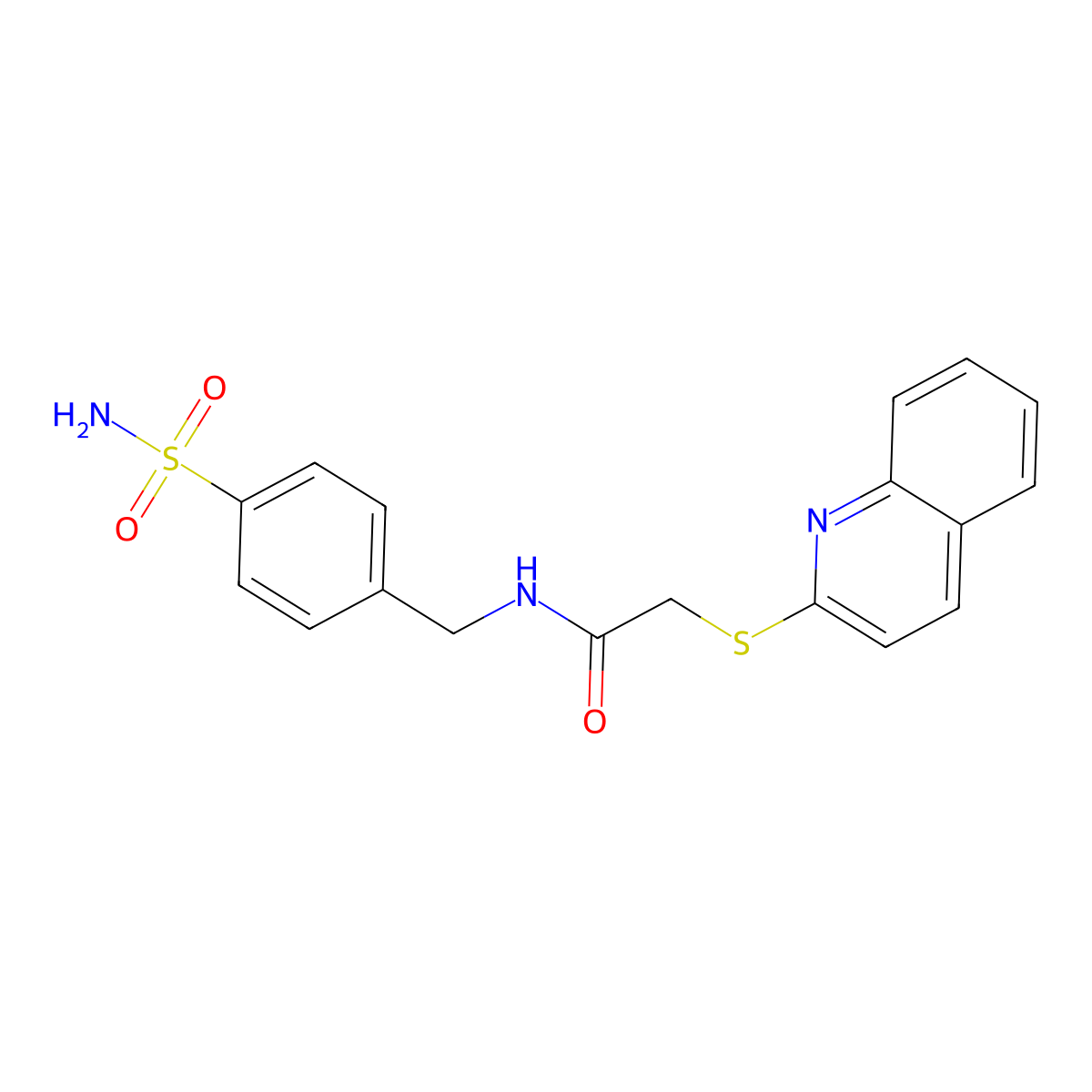 2-quinolin-2-ylsulfanyl-N-[(4-sulfamoylphenyl)methyl]acetamide molecular structure, CAS 727422-29-9