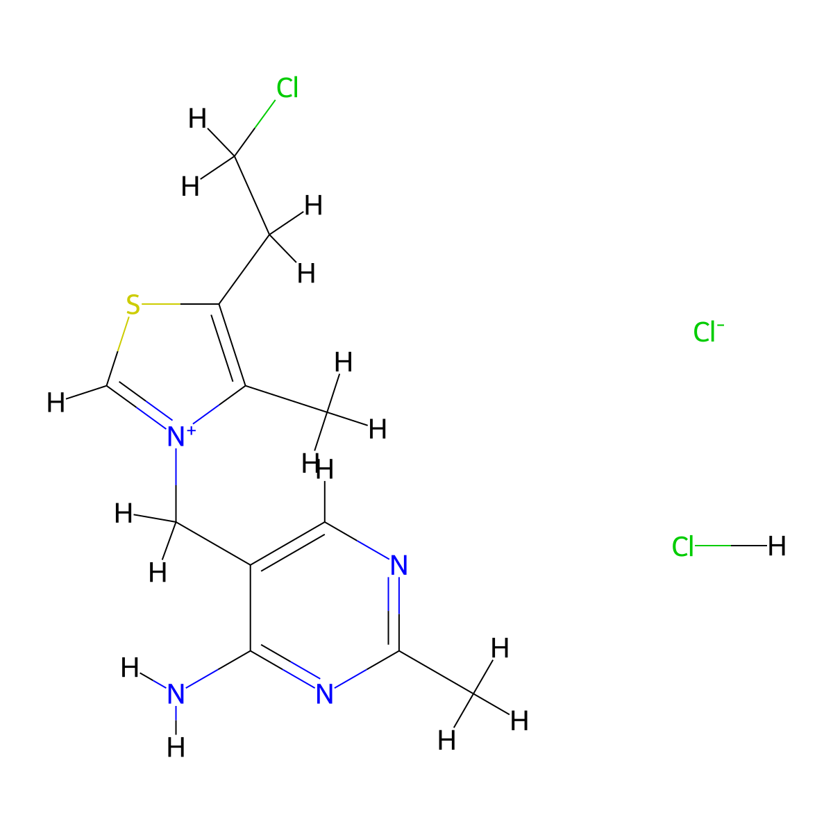 5-[[5-(2-Chloroethyl)-4-methyl-1,3-thiazol-3-ium-3-yl]methyl]-2-methylpyrimidin-4-amine;chloride;hydrochloride molecular structure, CAS 7275-24-3