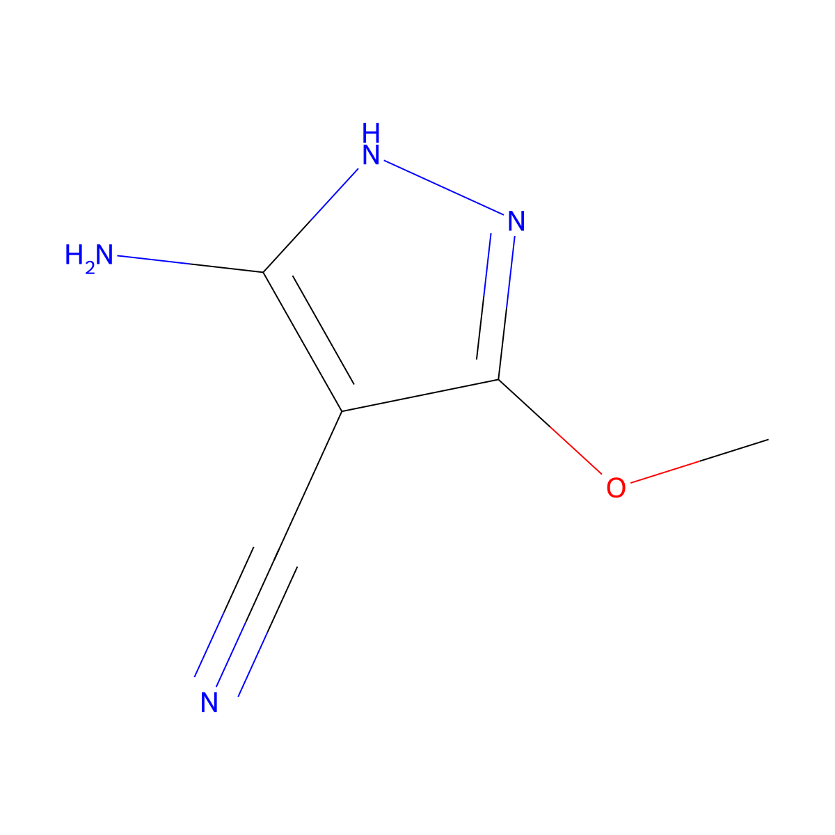 5-amino-3-methoxy-1H-pyrazole-4-carbonitrile molecular structure, CAS 72760-87-3