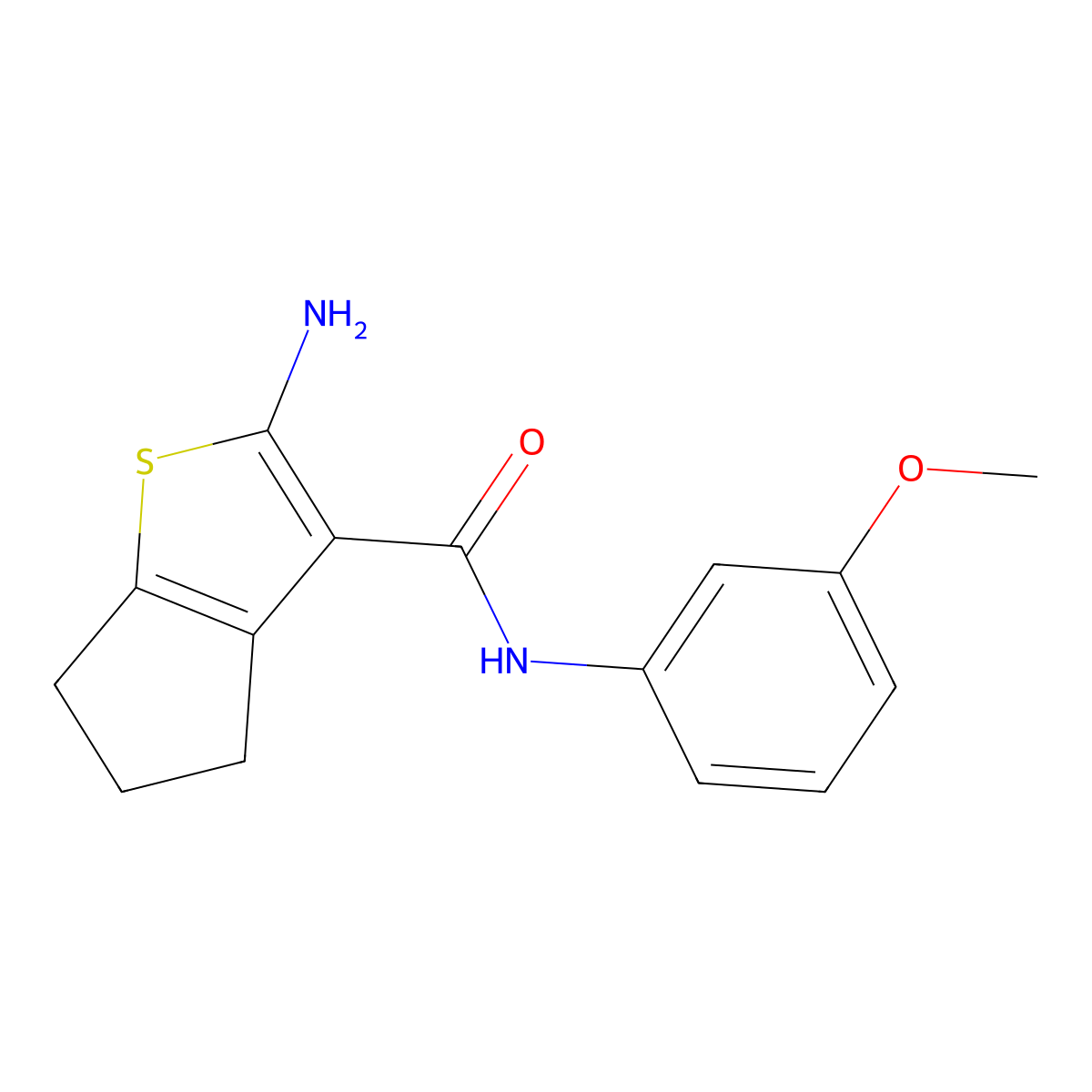 2-amino-N-(3-methoxyphenyl)-5,6-dihydro-4H-cyclopenta[b]thiophene-3-carboxamide molecular structure, CAS 727656-12-4