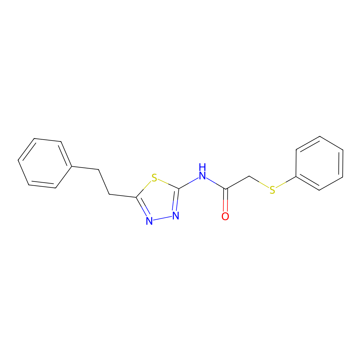 N-[5-(2-phenylethyl)-1,3,4-thiadiazol-2-yl]-2-(phenylsulfanyl)acetamide molecular structure, CAS 727656-24-8