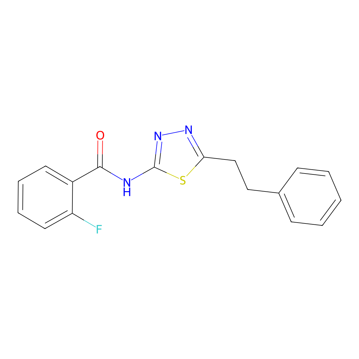 2-fluoro-N-[5-(2-phenylethyl)-1,3,4-thiadiazol-2-yl]benzamide molecular structure, CAS 727656-26-0