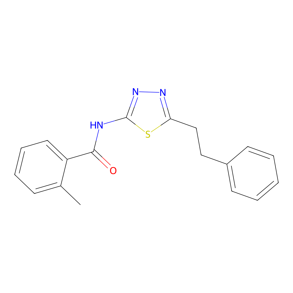 2-methyl-N-[5-(2-phenylethyl)-1,3,4-thiadiazol-2-yl]benzamide molecular structure, CAS 727656-50-0