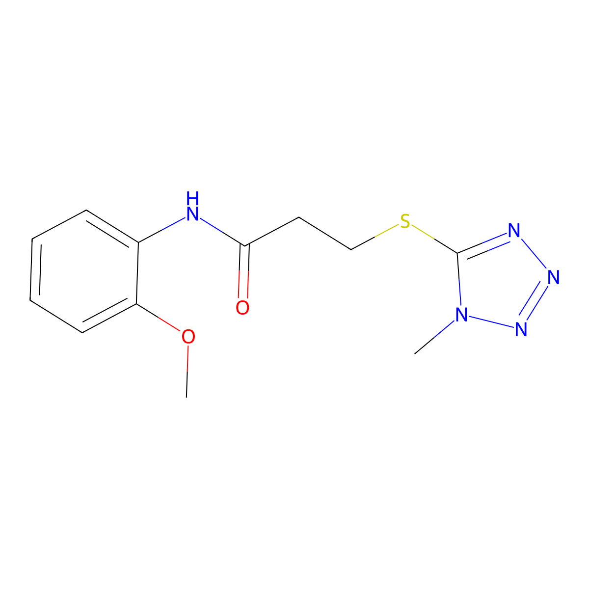 N-(2-methoxyphenyl)-3-(1-methyltetrazol-5-yl)sulfanylpropanamide molecular structure, CAS 727659-01-0