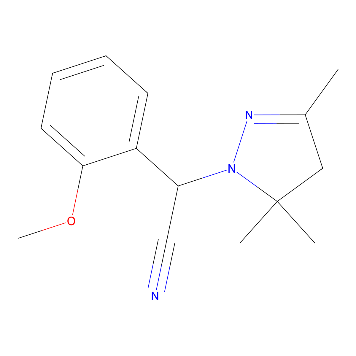 (2-methoxyphenyl)(3,5,5-trimethyl-4,5-dihydro-1H-pyrazol-1-yl)acetonitrile molecular structure, CAS 727661-50-9
