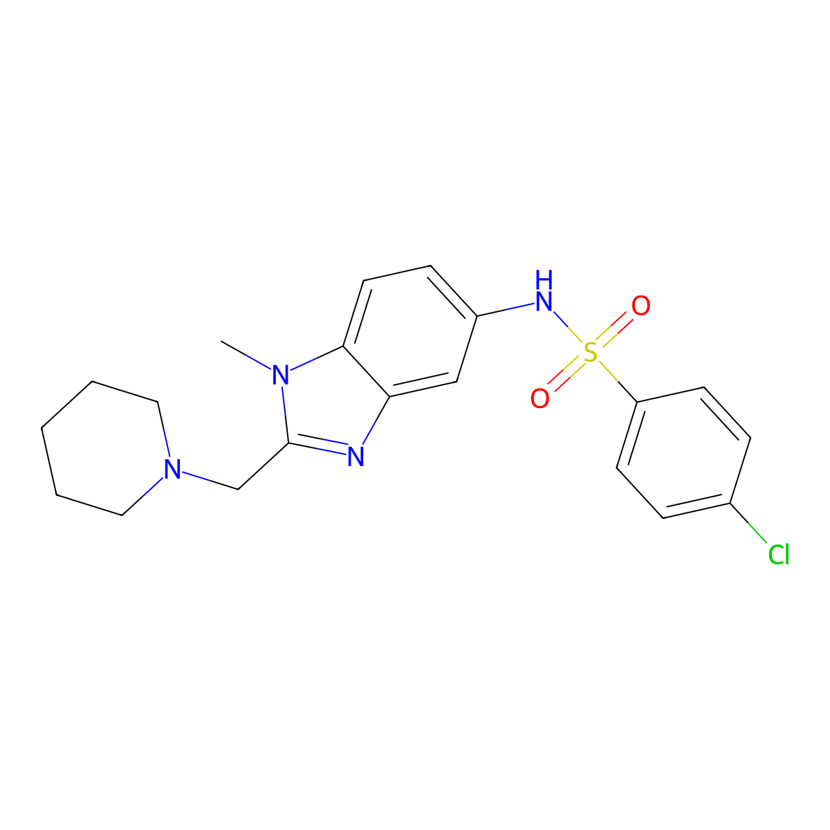 4-chloro-N-[1-methyl-2-(piperidin-1-ylmethyl)benzimidazol-5-yl]benzenesulfonamide molecular structure, CAS 727661-77-0