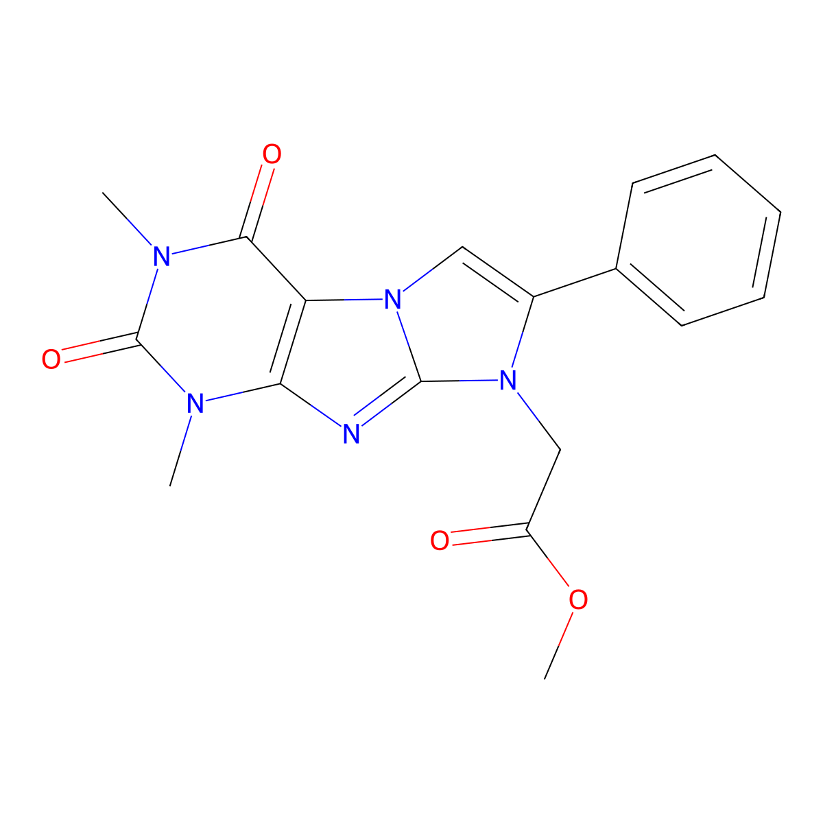Methyl 2-(2,4-dimethyl-1,3-dioxo-7-phenylpurino[7,8-a]imidazol-6-yl)acetate molecular structure, CAS 727662-95-5