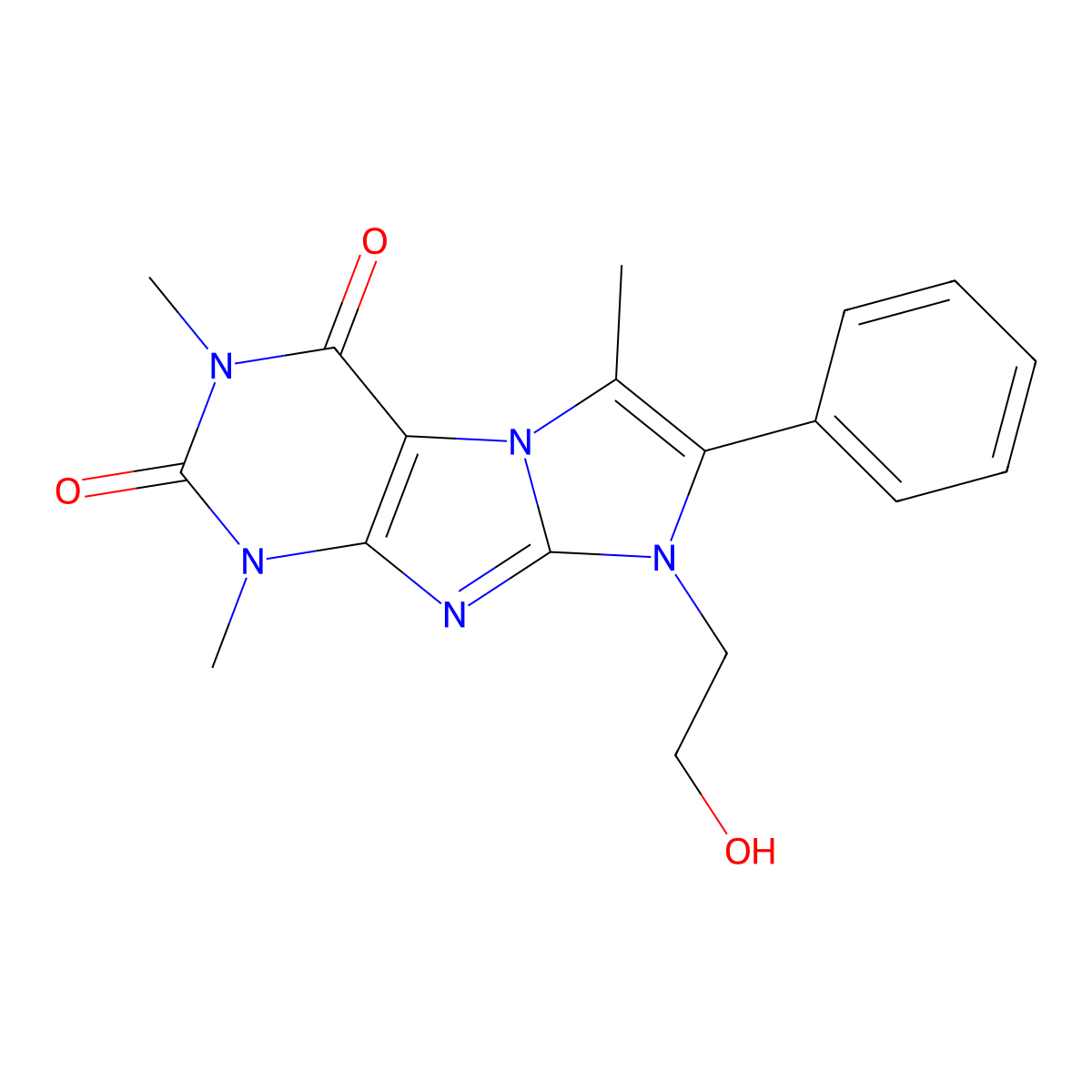 8-(2-hydroxyethyl)-1,3,6-trimethyl-7-phenyl-1H-imidazo[2,1-f]purine-2,4(3H,8H)-dione molecular structure, CAS 727662-98-8