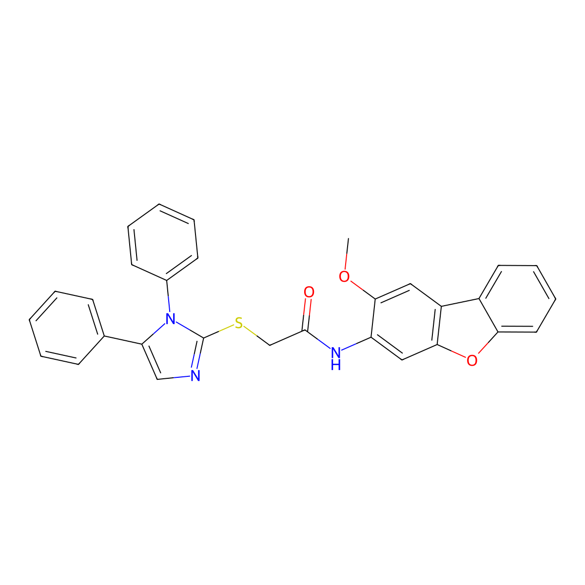 2-(1,5-diphenylimidazol-2-yl)sulfanyl-N-(2-methoxydibenzofuran-3-yl)acetamide molecular structure, CAS 727663-09-4