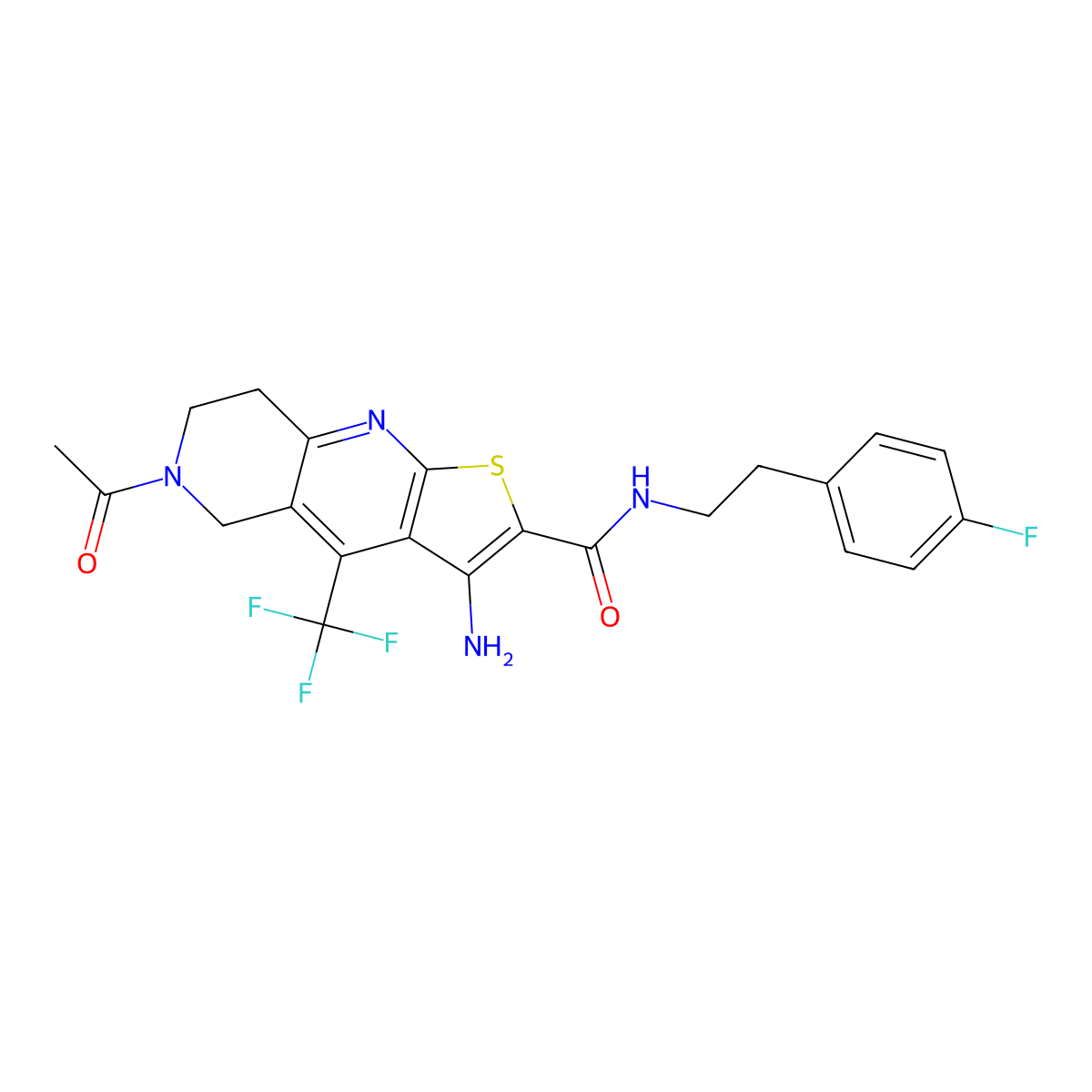 6-acetyl-3-amino-N-(4-fluorophenethyl)-4-(trifluoromethyl)-5,6,7,8-tetrahydrothieno[2,3-b][1,6]naphthyridine-2-carboxamide molecular structure, CAS 727663-24-3
