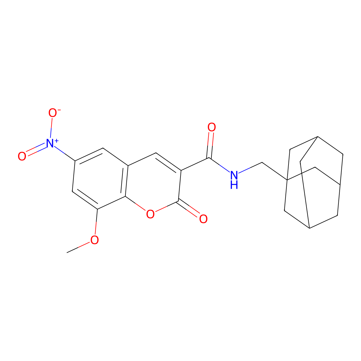 N-[(adamantan-1-yl)methyl]-8-methoxy-6-nitro-2-oxo-2H-chromene-3-carboxamide molecular structure, CAS 727663-58-3