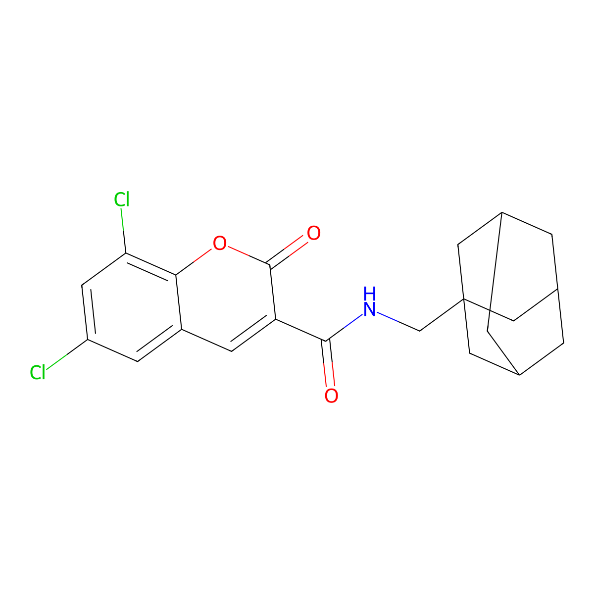 N-(1-adamantylmethyl)-6,8-dichloro-2-oxochromene-3-carboxamide molecular structure, CAS 727663-59-4