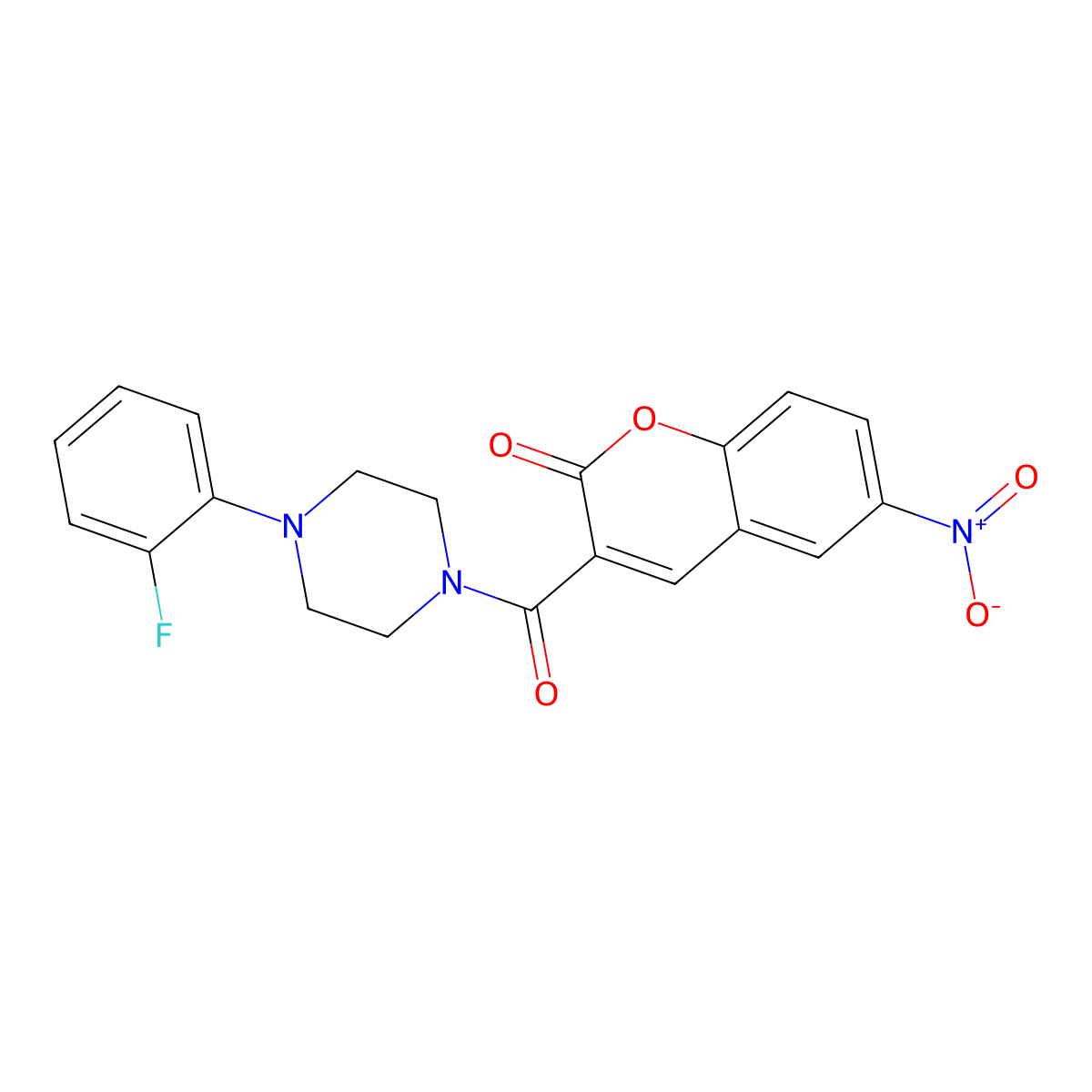 3-[4-(2-fluorophenyl)piperazine-1-carbonyl]-6-nitro-2H-chromen-2-one molecular structure, CAS 727663-87-8