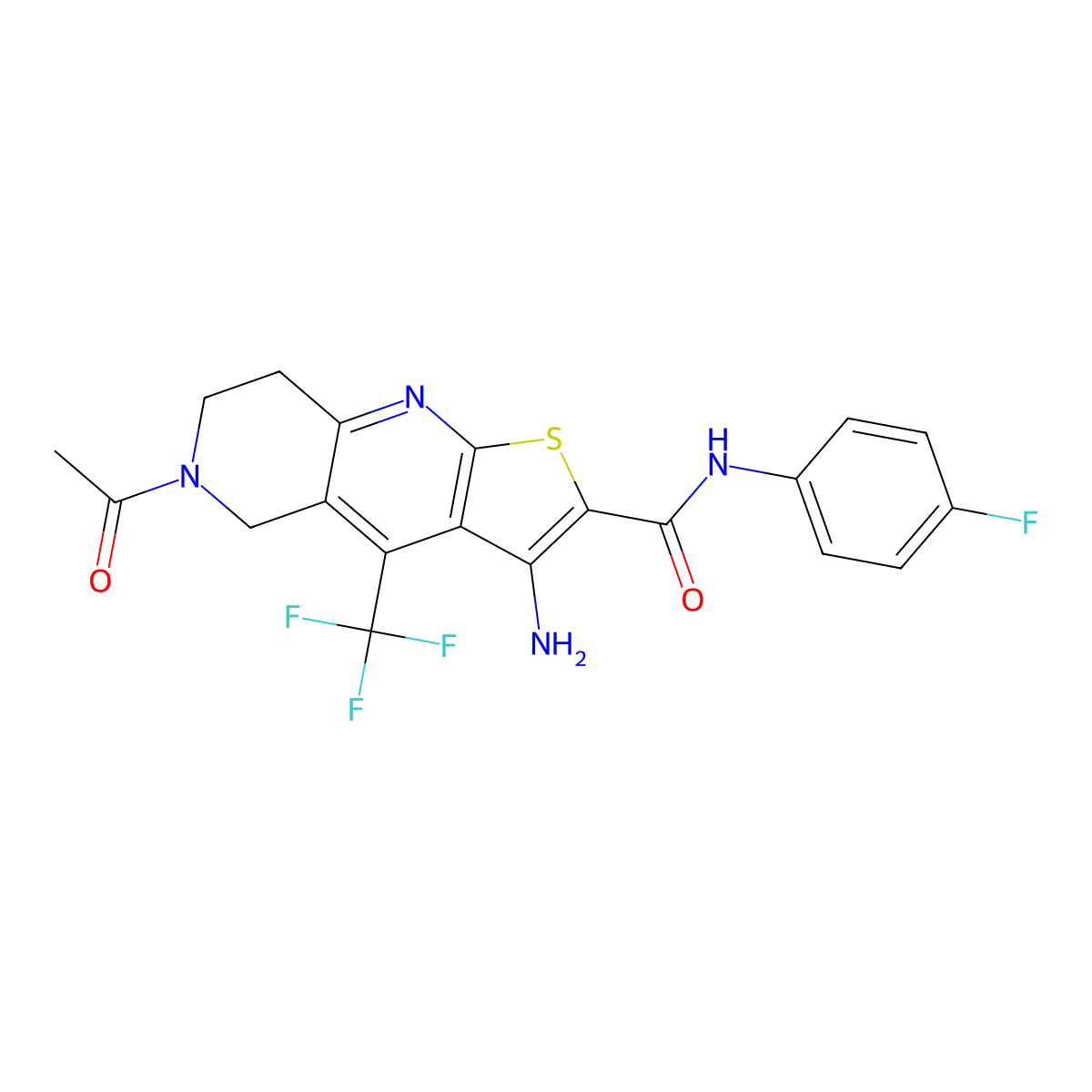6-acetyl-3-amino-N-(4-fluorophenyl)-4-(trifluoromethyl)-5,6,7,8-tetrahydrothieno[2,3-b][1,6]naphthyridine-2-carboxamide molecular structure, CAS 727664-47-3