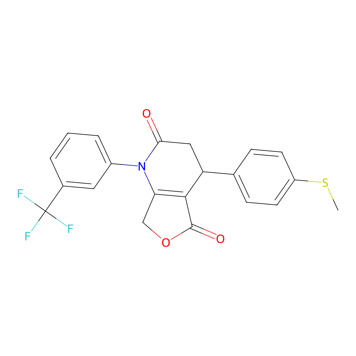 4-(4-methylsulfanylphenyl)-1-[3-(trifluoromethyl)phenyl]-4,7-dihydro-3H-furo[3,4-b]pyridine-2,5-dione molecular structure, CAS 727664-50-8