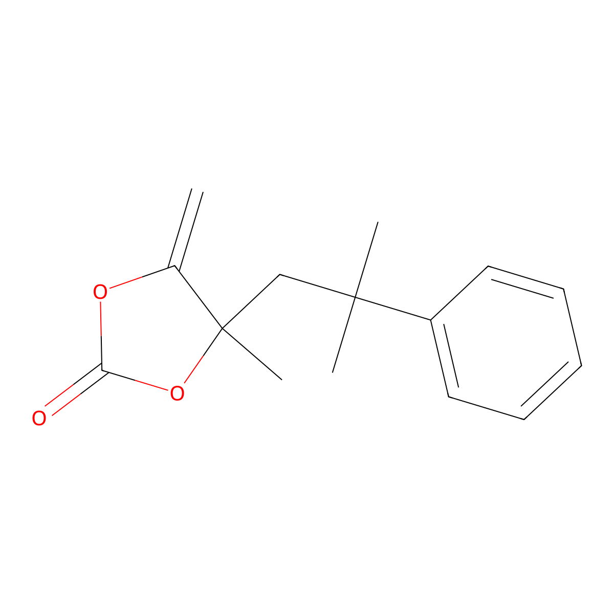 1,3-Dioxolan-2-one, 4-methyl-5-methylene-4-(2-methyl-2-phenylpropyl)- molecular structure, CAS 727664-55-3