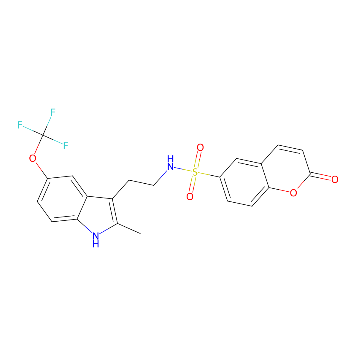 N-{2-[2-methyl-5-(trifluoromethoxy)-1H-indol-3-yl]ethyl}-2-oxo-2H-chromene-6-sulfonamide molecular structure, CAS 727666-28-6