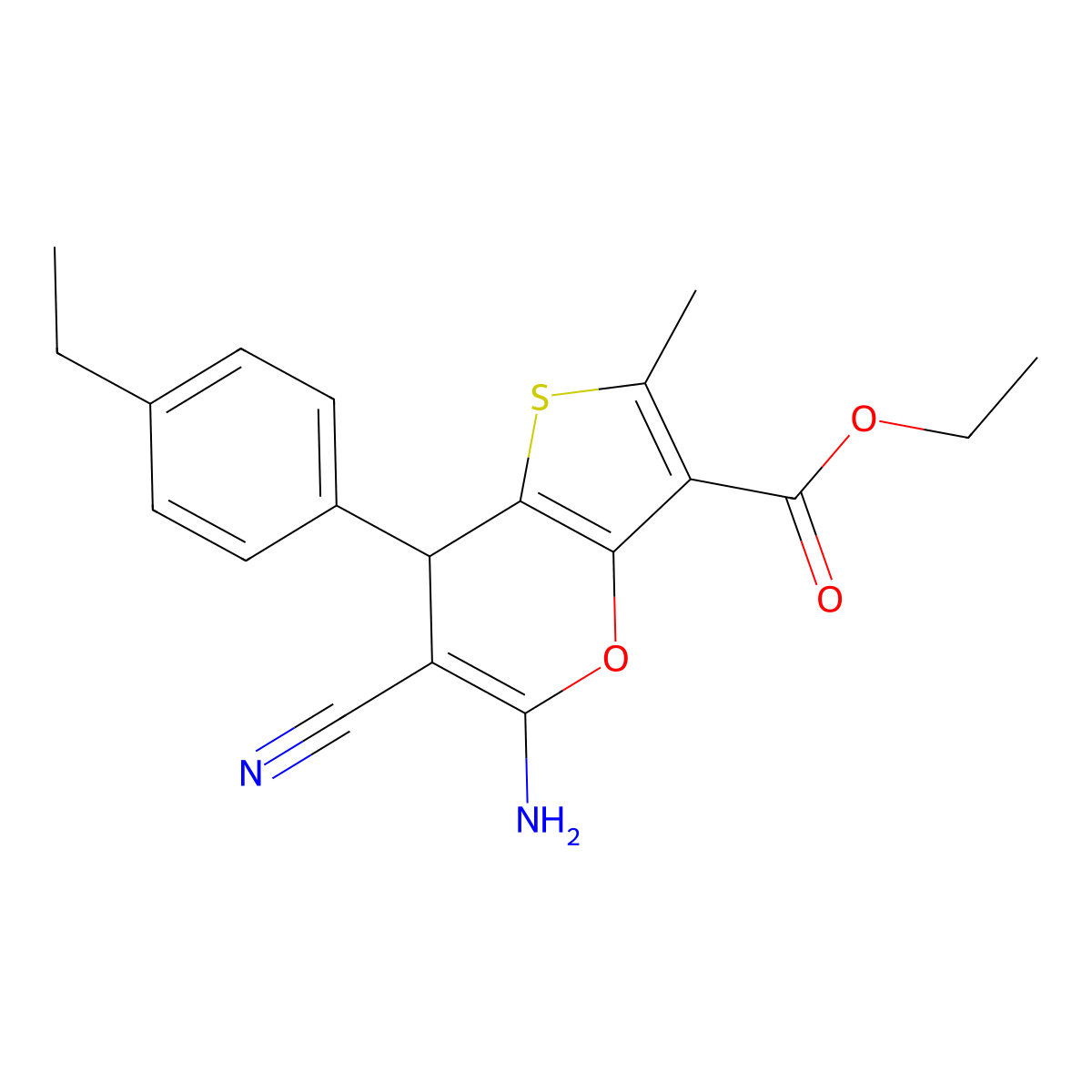 ethyl 5-amino-6-cyano-7-(4-ethylphenyl)-2-methyl-7H-thieno[3,2-b]pyran-3-carboxylate molecular structure, CAS 727666-71-9