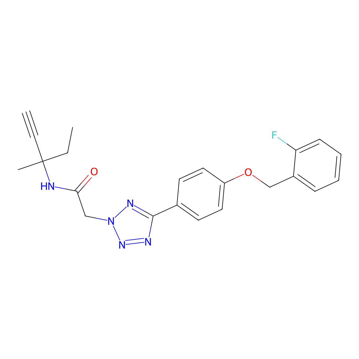 2-[5-[4-[(2-fluorophenyl)methoxy]phenyl]tetrazol-2-yl]-N-(3-methylpent-1-yn-3-yl)acetamide molecular structure, CAS 727669-21-8