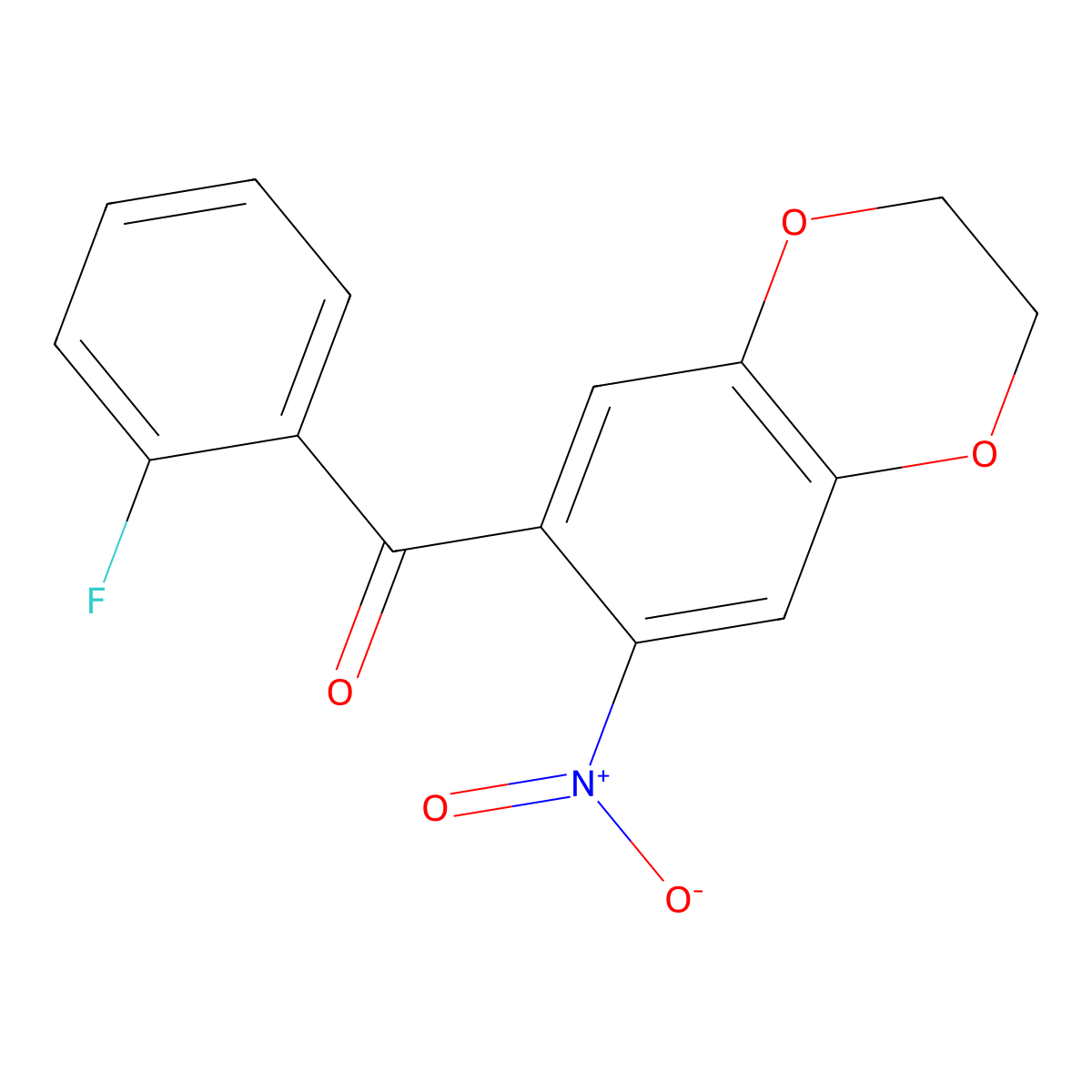 (2-Fluorophenyl)(7-nitro-2,3-dihydro-1,4-benzodioxin-6-yl)methanone molecular structure, CAS 727669-65-0