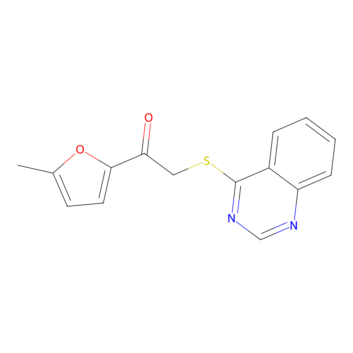 1-(5-Methylfuran-2-yl)-2-quinazolin-4-ylsulfanylethanone molecular structure, CAS 727670-45-3