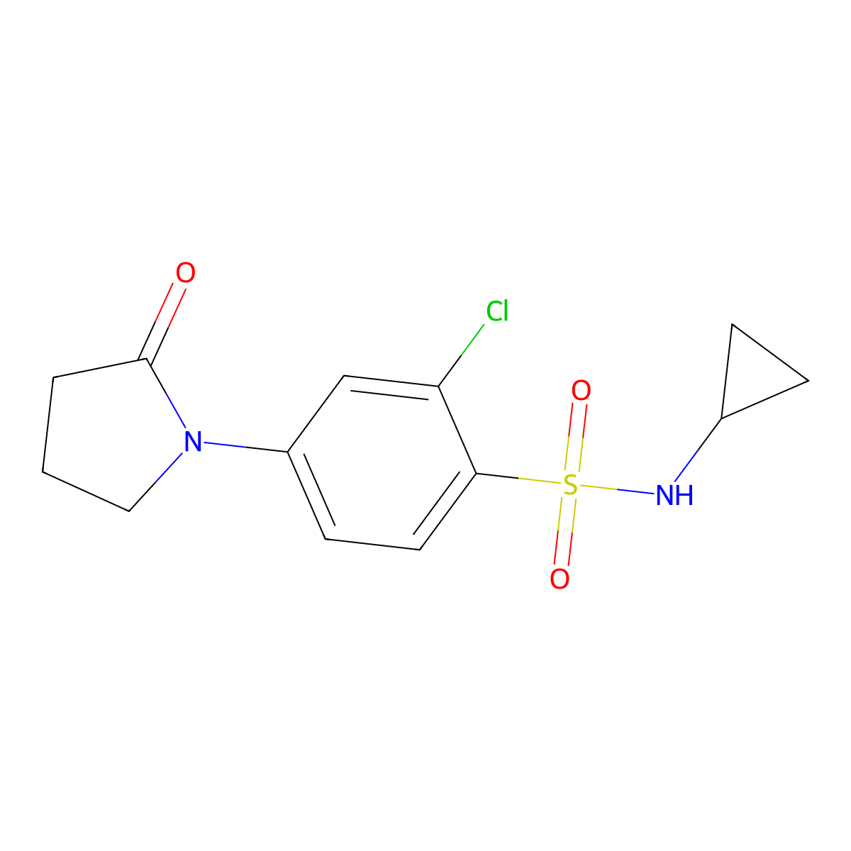 2-chloro-N-cyclopropyl-4-(2-oxopyrrolidin-1-yl)benzenesulfonamide molecular structure, CAS 727670-75-9