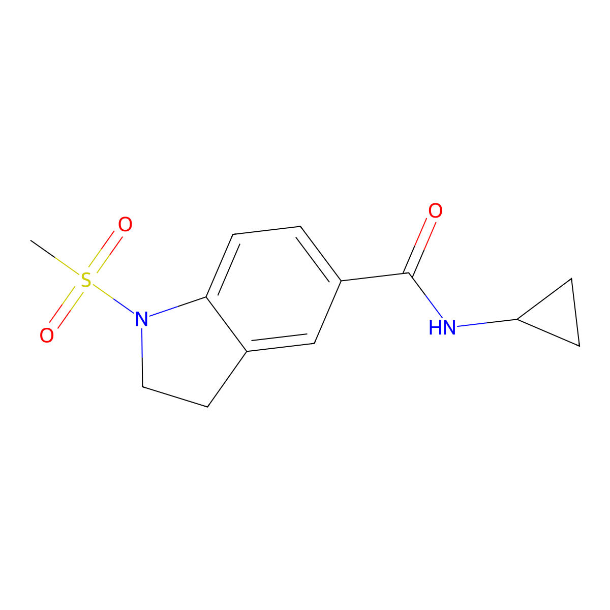 N-cyclopropyl-1-methylsulfonyl-2,3-dihydroindole-5-carboxamide molecular structure, CAS 727670-86-2