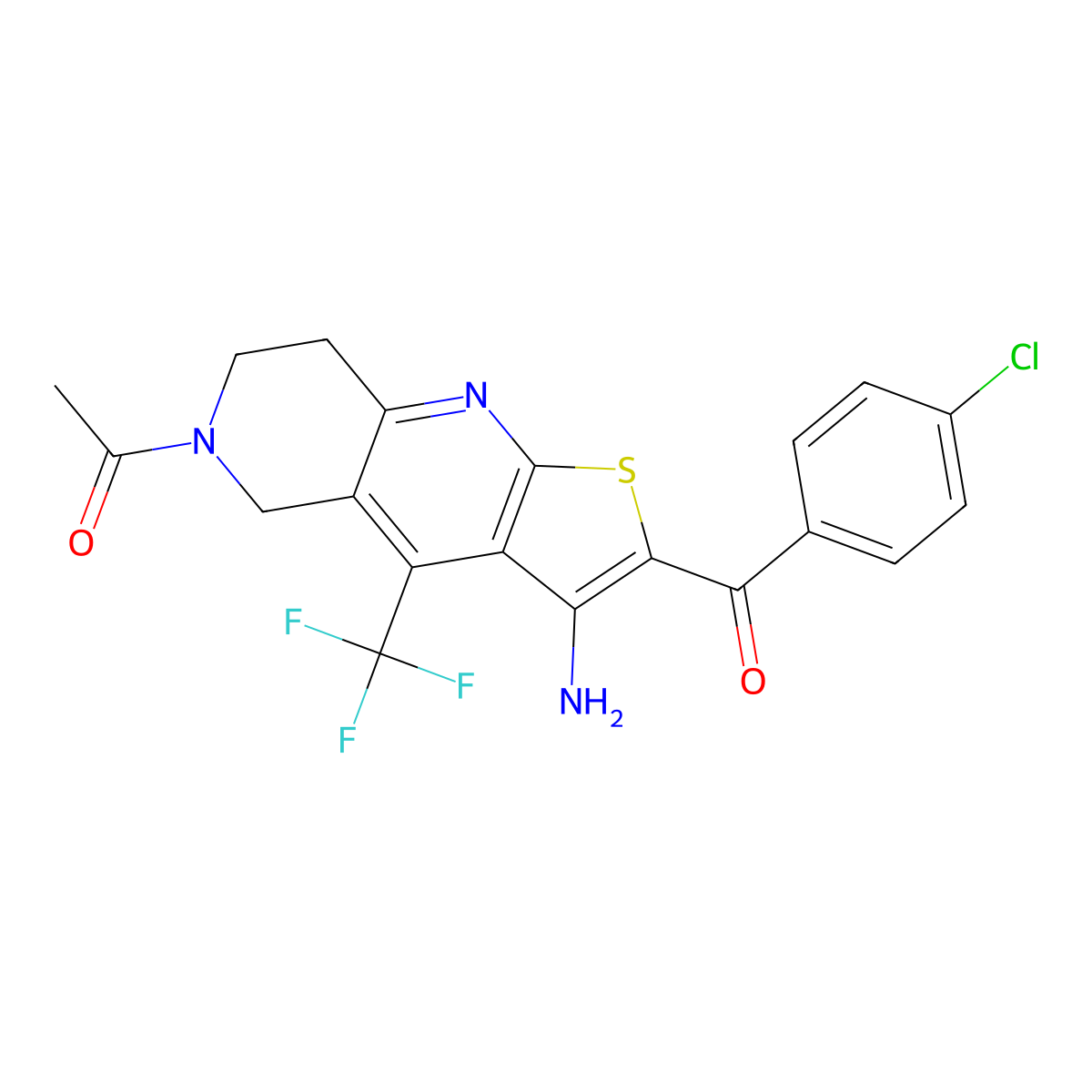 1-[3-amino-2-(4-chlorobenzoyl)-4-(trifluoromethyl)-7,8-dihydrothieno[2,3-b][1,6]naphthyridin-6(5H)-yl]-1-ethanone molecular structure, CAS 727671-21-8