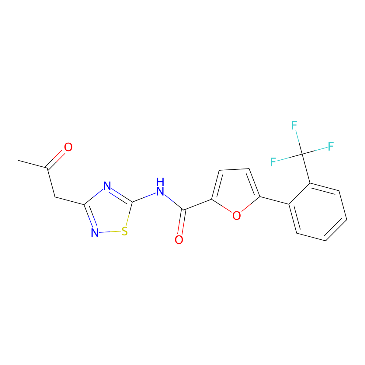 N-[3-(2-oxopropyl)-1,2,4-thiadiazol-5-yl]-5-[2-(trifluoromethyl)phenyl]furan-2-carboxamide molecular structure, CAS 727671-45-6