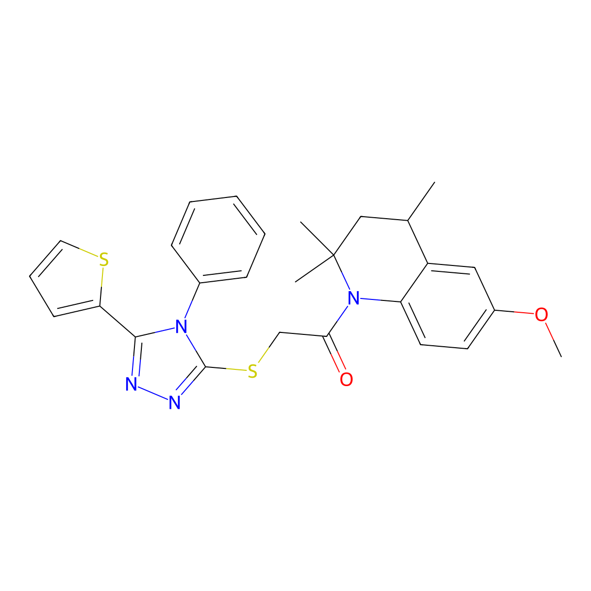 1-(6-Methoxy-2,2,4-trimethyl-3,4-dihydroquinolin-1-yl)-2-[(4-phenyl-5-thiophen-2-yl-1,2,4-triazol-3-yl)sulfanyl]ethanone molecular structure, CAS 727671-56-9