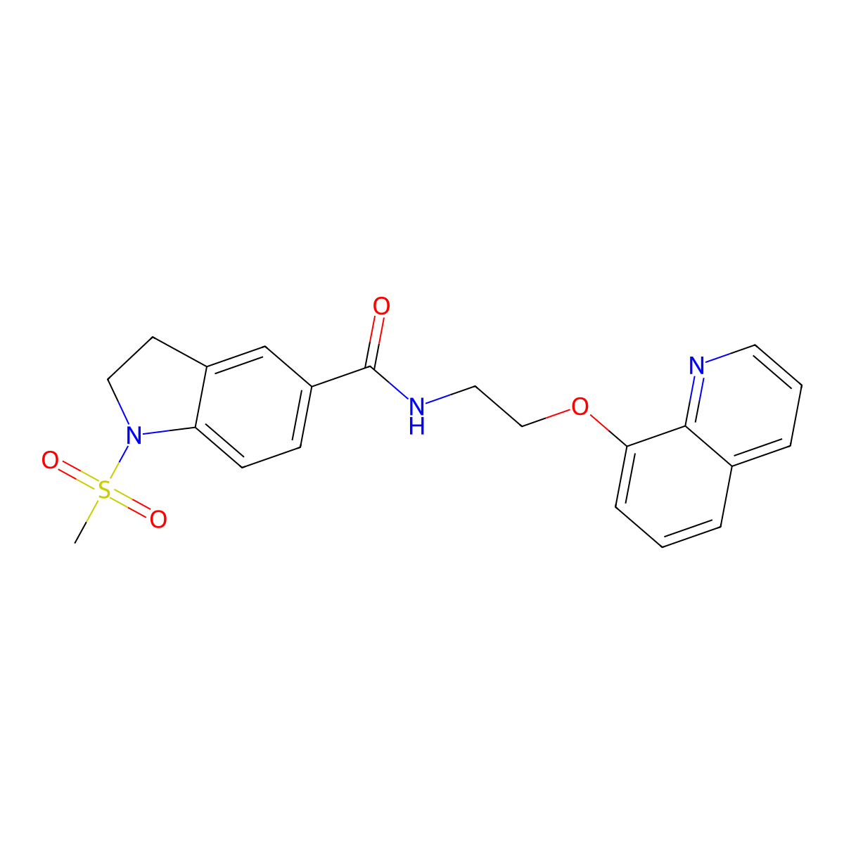 1-methylsulfonyl-N-(2-quinolin-8-yloxyethyl)-2,3-dihydroindole-5-carboxamide molecular structure, CAS 727671-60-5