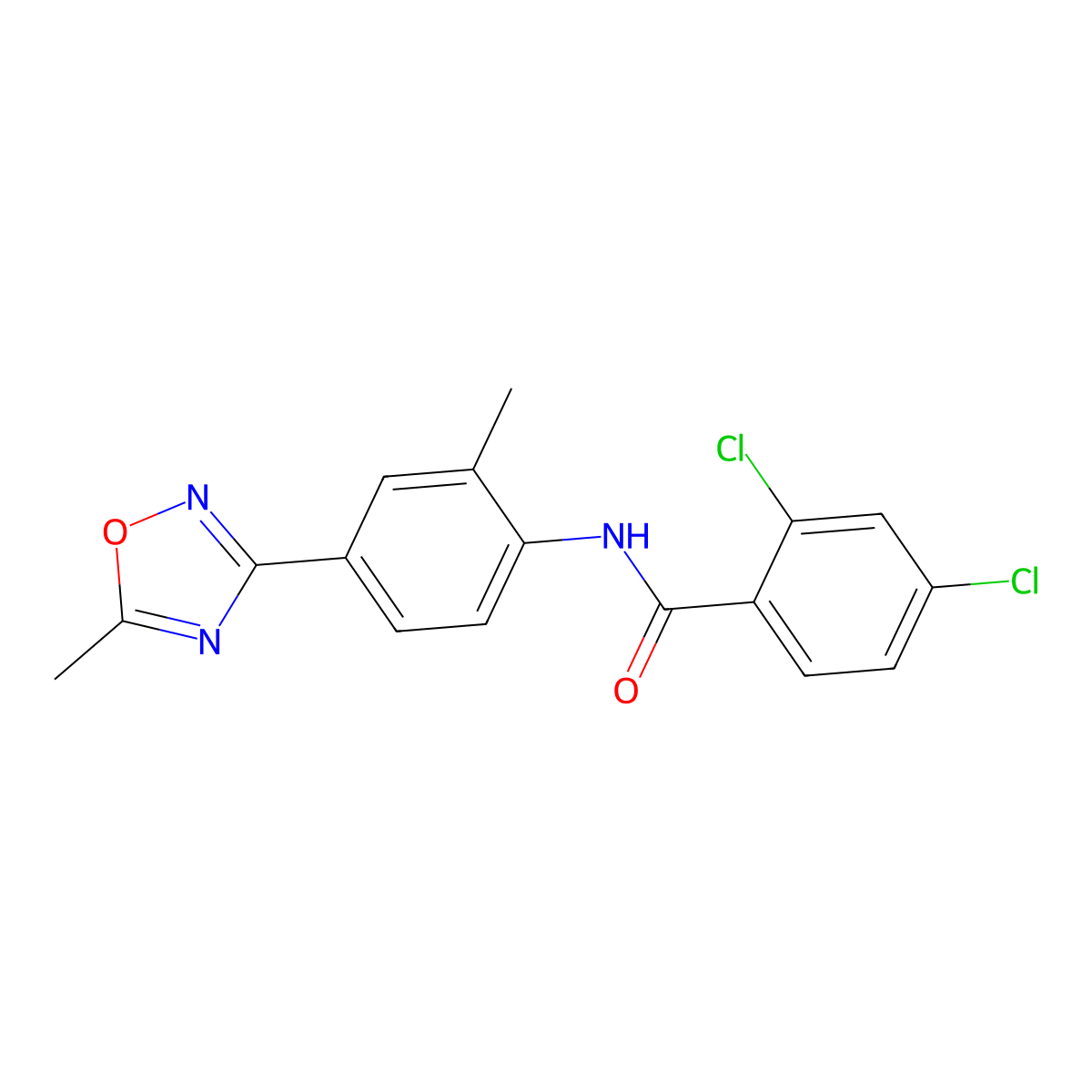 2,4-Dichloro-N-(2-methyl-4-(5-methyl-1,2,4-oxadiazol-3-yl)phenyl)benzamide molecular structure, CAS 727671-83-2