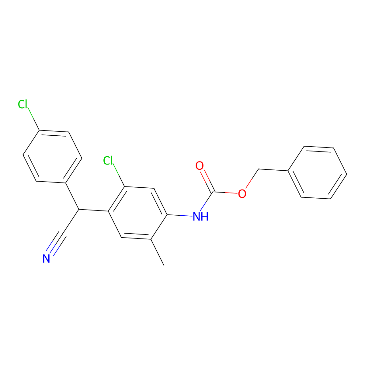 Benzyl {5-chloro-4-[(4-chlorophenyl)(cyano)methyl]-2-methylphenyl}carbamate molecular structure, CAS 727672-13-1