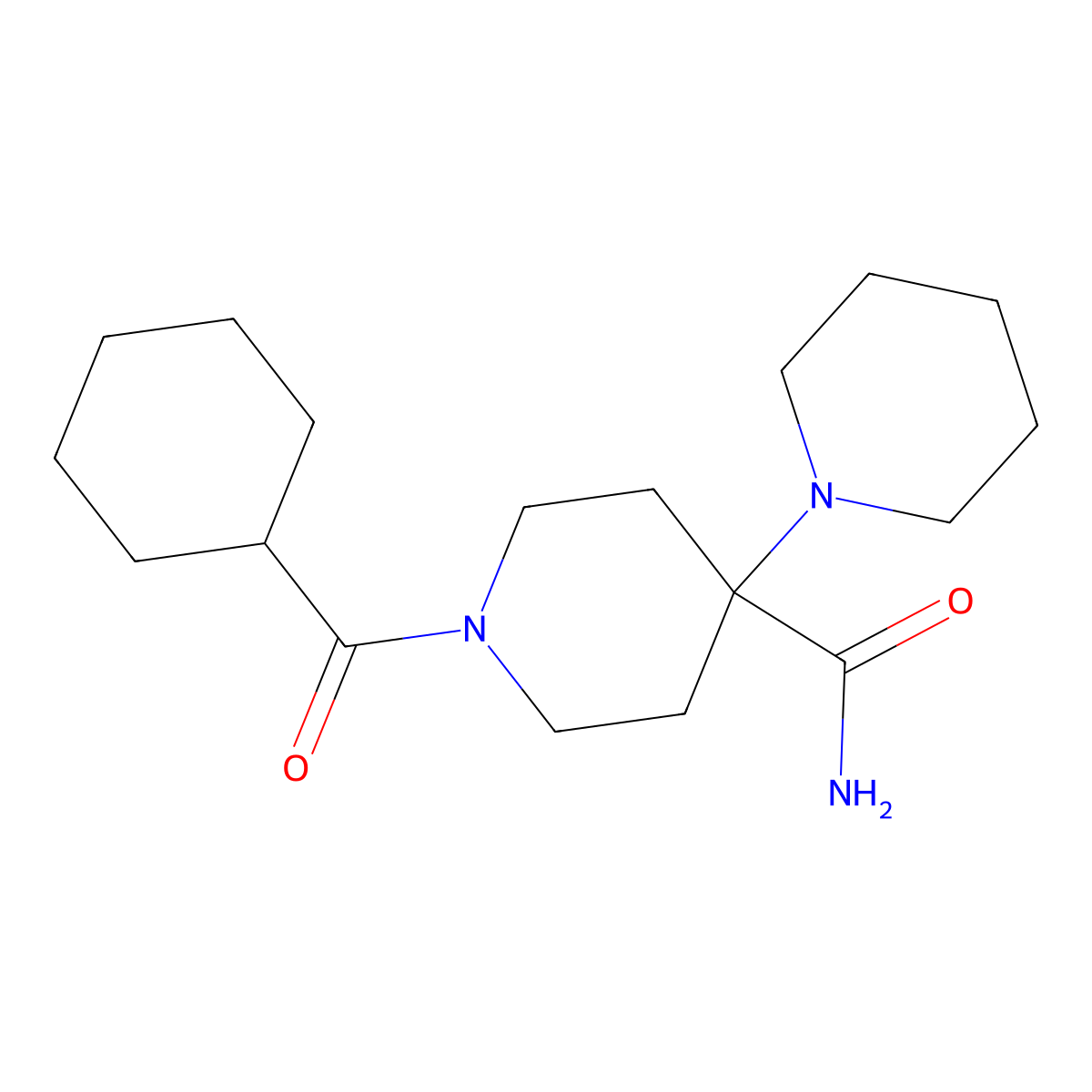 1-(Cyclohexanecarbonyl)-4-piperidin-1-ylpiperidine-4-carboxamide molecular structure, CAS 727673-05-4