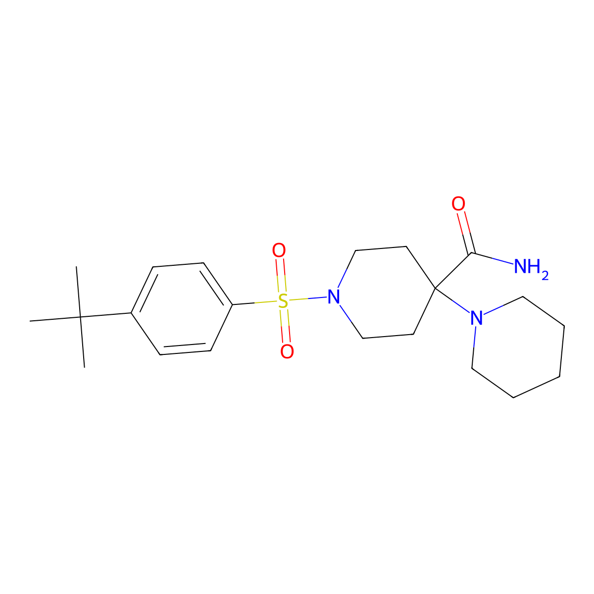1-(4-Tert-butylphenyl)sulfonyl-4-piperidin-1-ylpiperidine-4-carboxamide molecular structure, CAS 727673-11-2