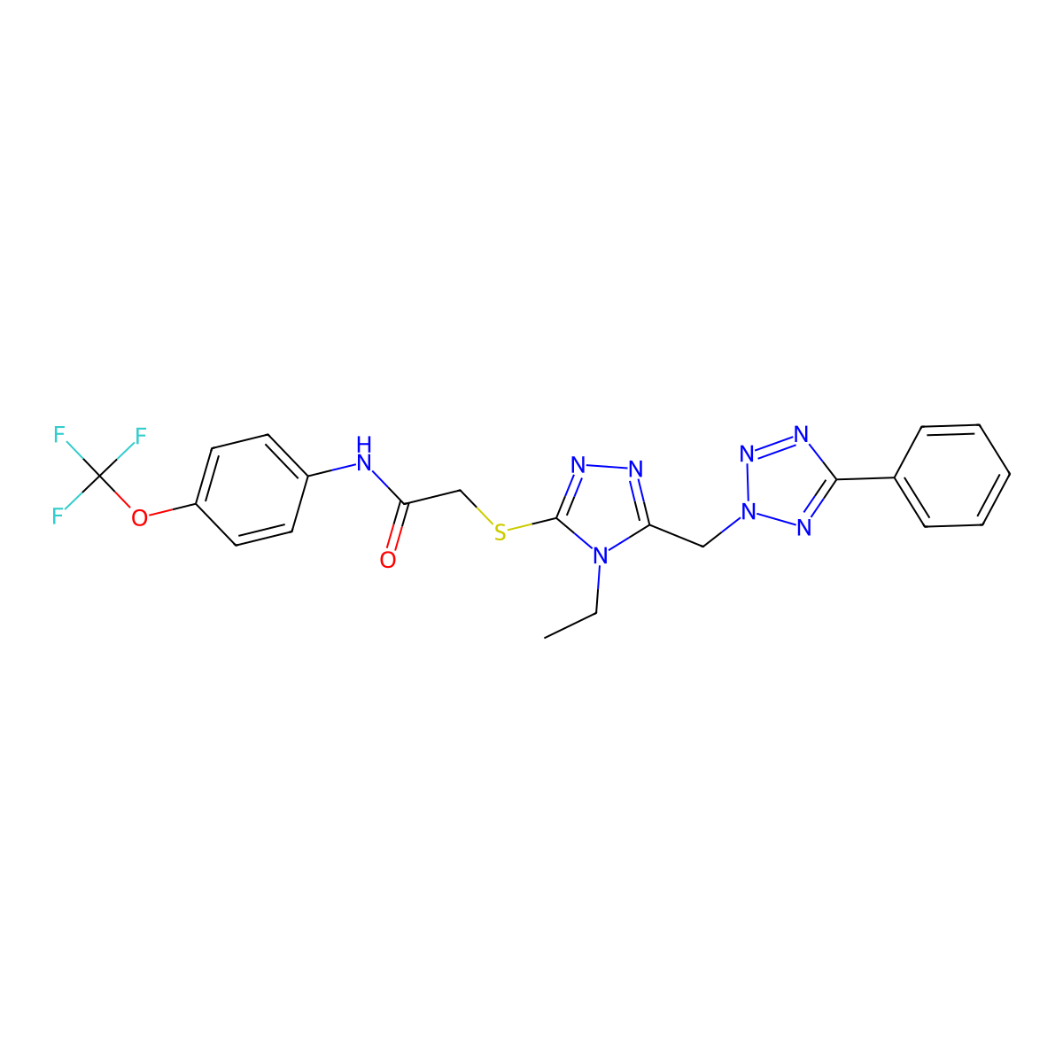 2-((4-Ethyl-5-((5-phenyl-2H-tetrazol-2-yl)methyl)-4H-1,2,4-triazol-3-yl)thio)-N-(4-(trifluoromethoxy)phenyl)acetamide molecular structure, CAS 727673-74-7