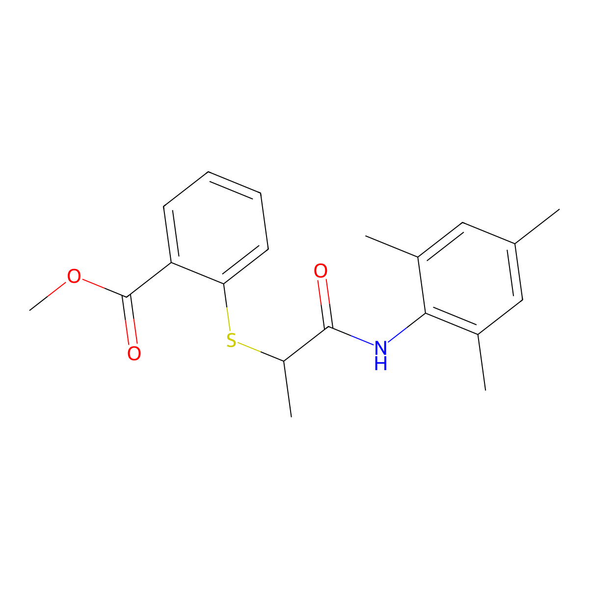 Methyl 2-{[2-(mesitylamino)-1-methyl-2-oxoethyl]sulfanyl}benzoate molecular structure, CAS 727673-83-8