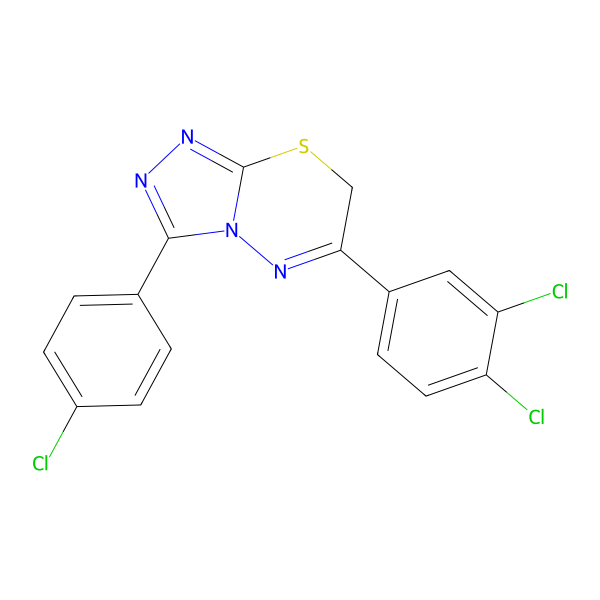 3-(4-chlorophenyl)-6-(3,4-dichlorophenyl)-7H-[1,2,4]triazolo[3,4-b][1,3,4]thiadiazine molecular structure, CAS 727674-20-6