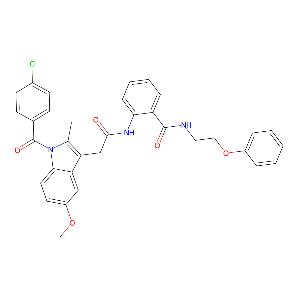 2-[[2-[1-(4-chlorobenzoyl)-5-methoxy-2-methylindol-3-yl]acetyl]amino]-N-(2-phenoxyethyl)benzamide molecular structure, CAS 727674-33-1