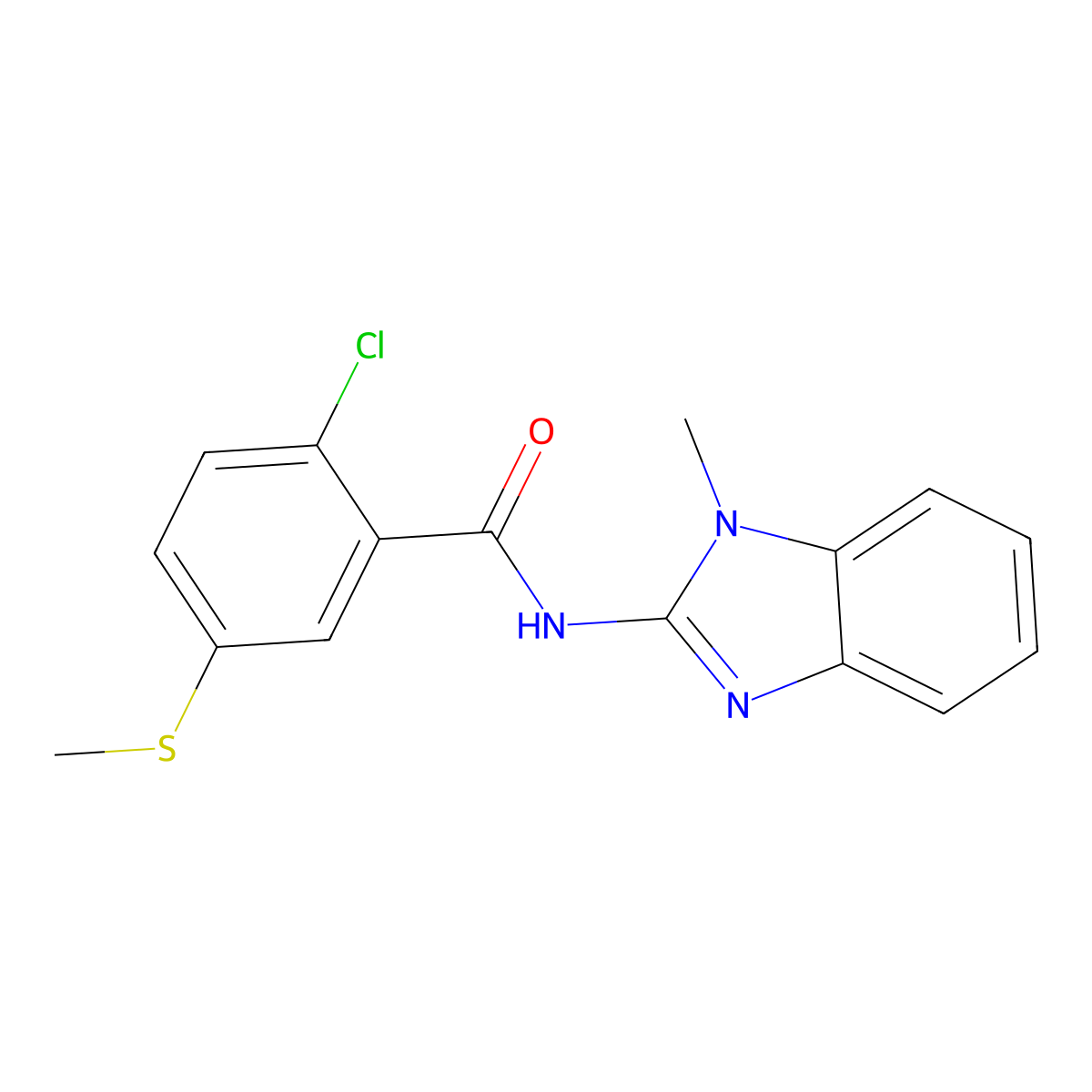 2-chloro-N-(1-methylbenzimidazol-2-yl)-5-methylsulfanylbenzamide molecular structure, CAS 727674-48-8